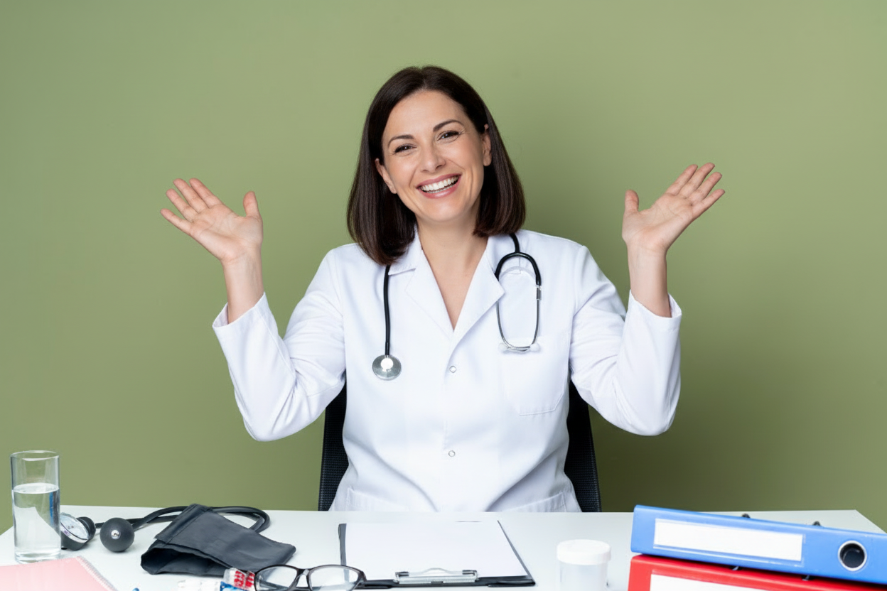 Une femme medecin joyeuse